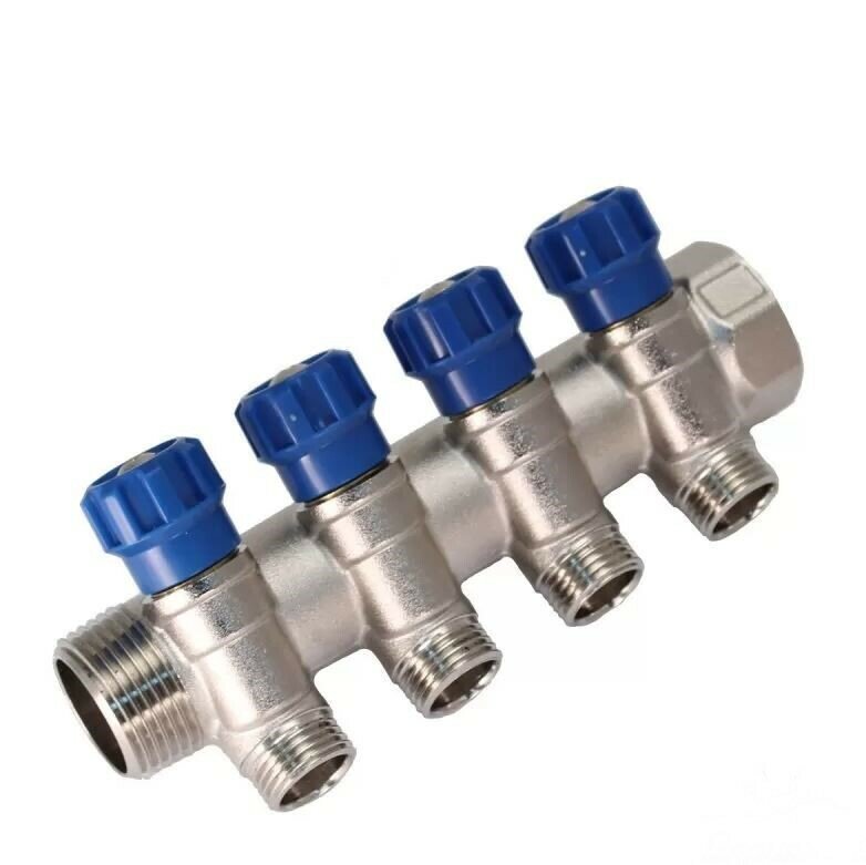 Коллектор отопления 4 выхода 1/2" x 3/4" с регулирующими вентилями