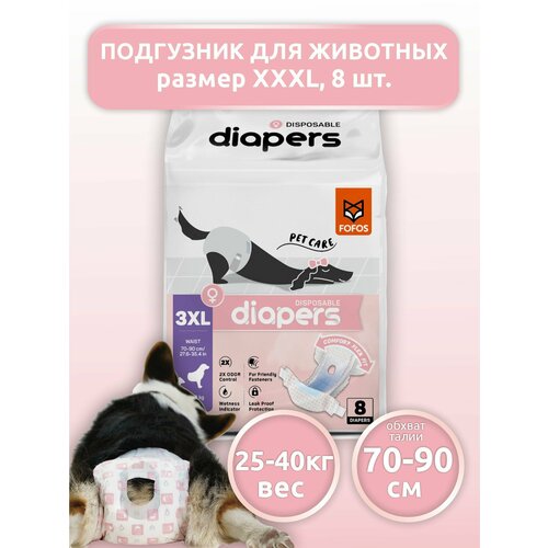 Премиальные одноразовые впитывающие подгузники для сук 8 шт / FOFOS Diaper Female Dog XXXL 8pc (Waist Size 70-90cm)