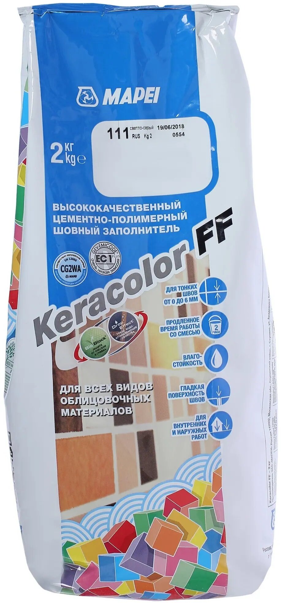 Затирка швов Mapei Keracolor FF 2 кг №111 светло серая