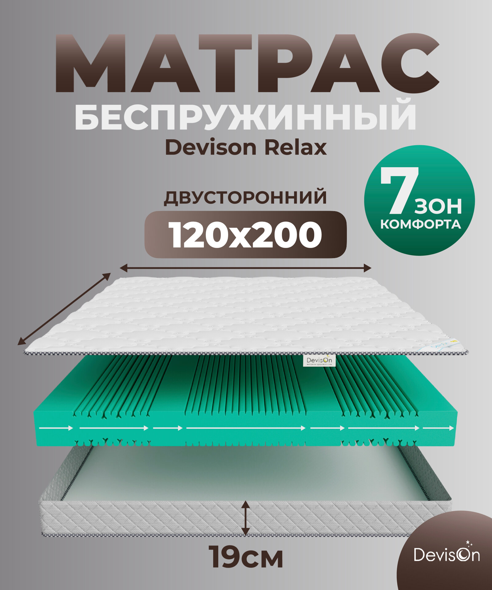 Матрас беспружинный ортопедический 120х200 Devison Relax