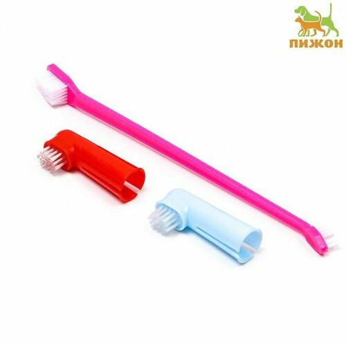 Набор зубная щётка двухсторонняя и 2 щётки-напальчника, микс цветов (комплект из 11 шт)