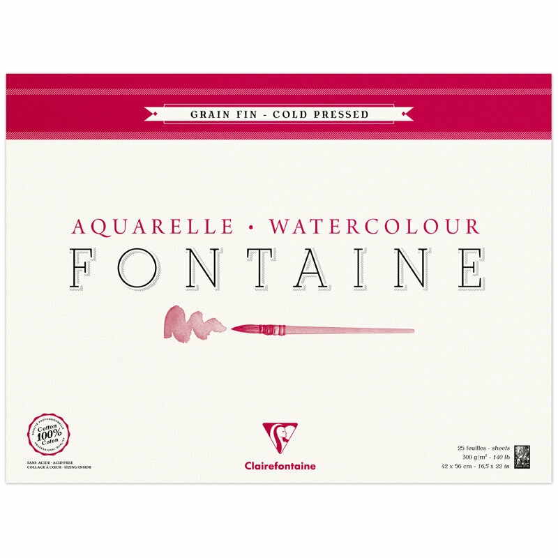 Альбом для акварели 25л, 42×56, на склейке Clairefontaine «Fontaine Grain Fin», 300г/м2, холод. пресс, мелкое зерно