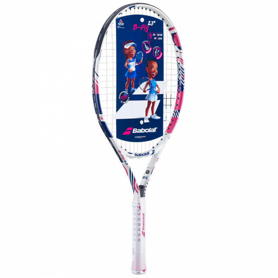 Ракетка для большого тенинса детская BABOLAT B`FLY 23 Gr000, для 7-9лет, алюминий, со струнами, бело-розовый