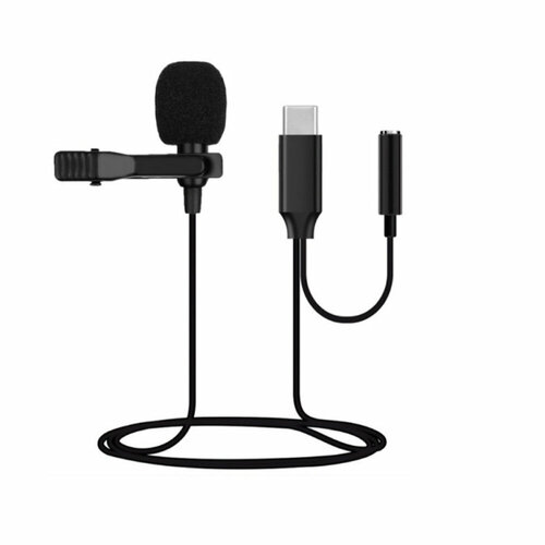 Микрофон петличный FaisON, Mic-2, Hidden, кабель Jack 3.5mm(f), Type-C(m), 1.0м, цвет: чёрный
