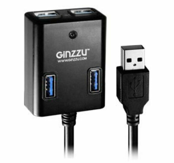 концентратор USB 3.0 Ginzzu GR-384UAB на 4 порта + адаптер - фото №6