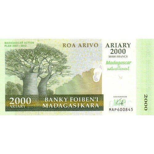 Мадагаскар 2000 ариари (10000 франков) 2007-2012 Юбилейная UNC / коллекционная купюра