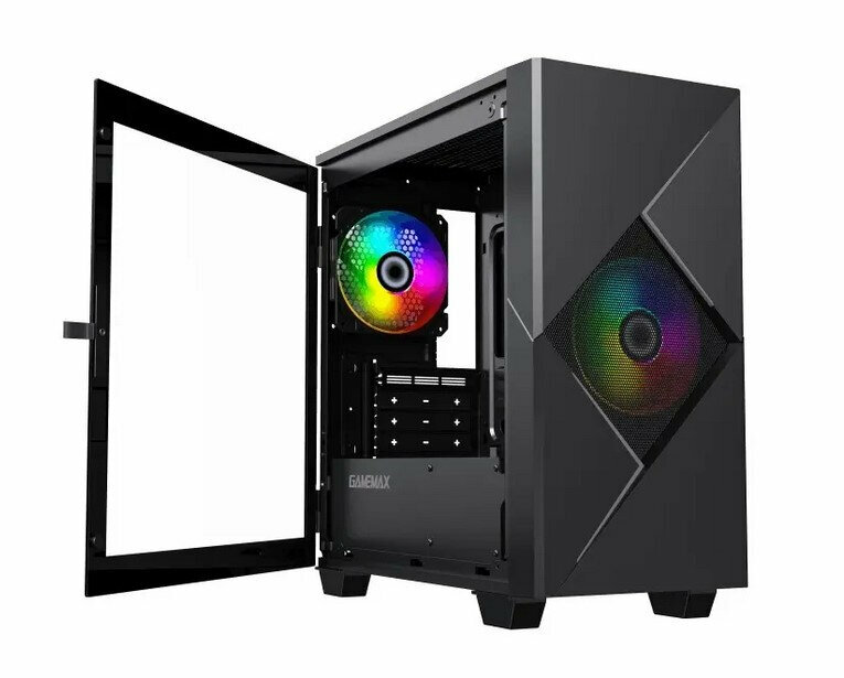 Корпус GameMax Cyclops BG без БП (Mini Tower, mATX, Черно-серый, 1*USB2.0 + 1*USB3.0, 2*120мм) — фото 4