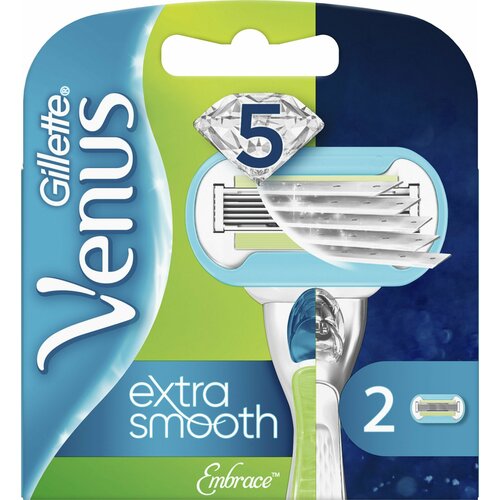 женский станок для бритья venus smooth чехол сменные кассеты 4шт Сменные кассеты для бритья Gillette Venus Embrace Extra Smooth, 2 штуки