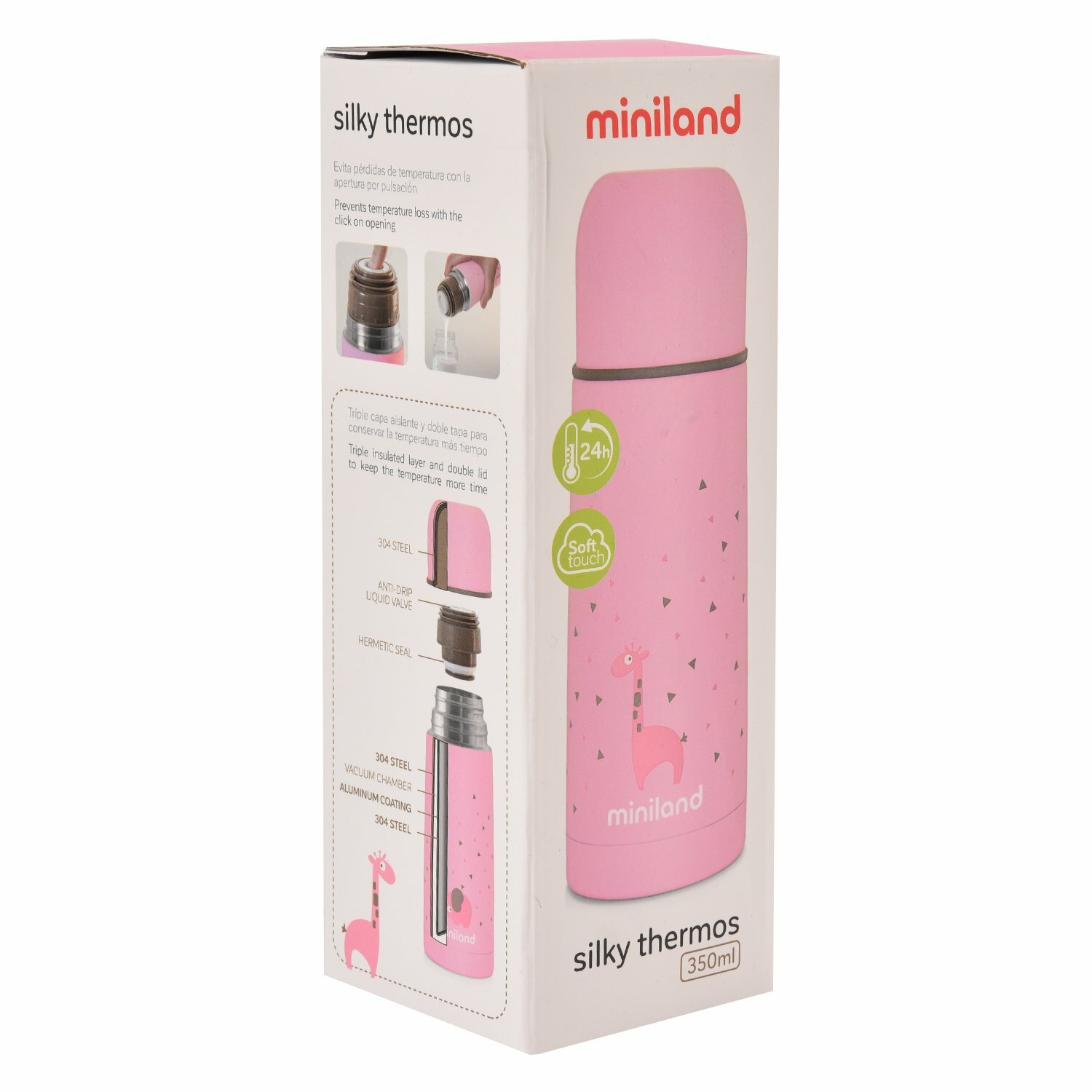 Термос Miniland для жидкостей Silky Thermos 350 мл розовый - фотография № 4