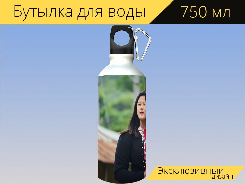 Бутылка фляга для воды "Женщины, девочка, красивая" 750 мл. с карабином и принтом