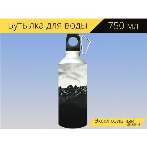 фото Бутылка фляга для воды "пейзаж, обои на стену, холмы" 750 мл. с карабином и принтом lotsprints