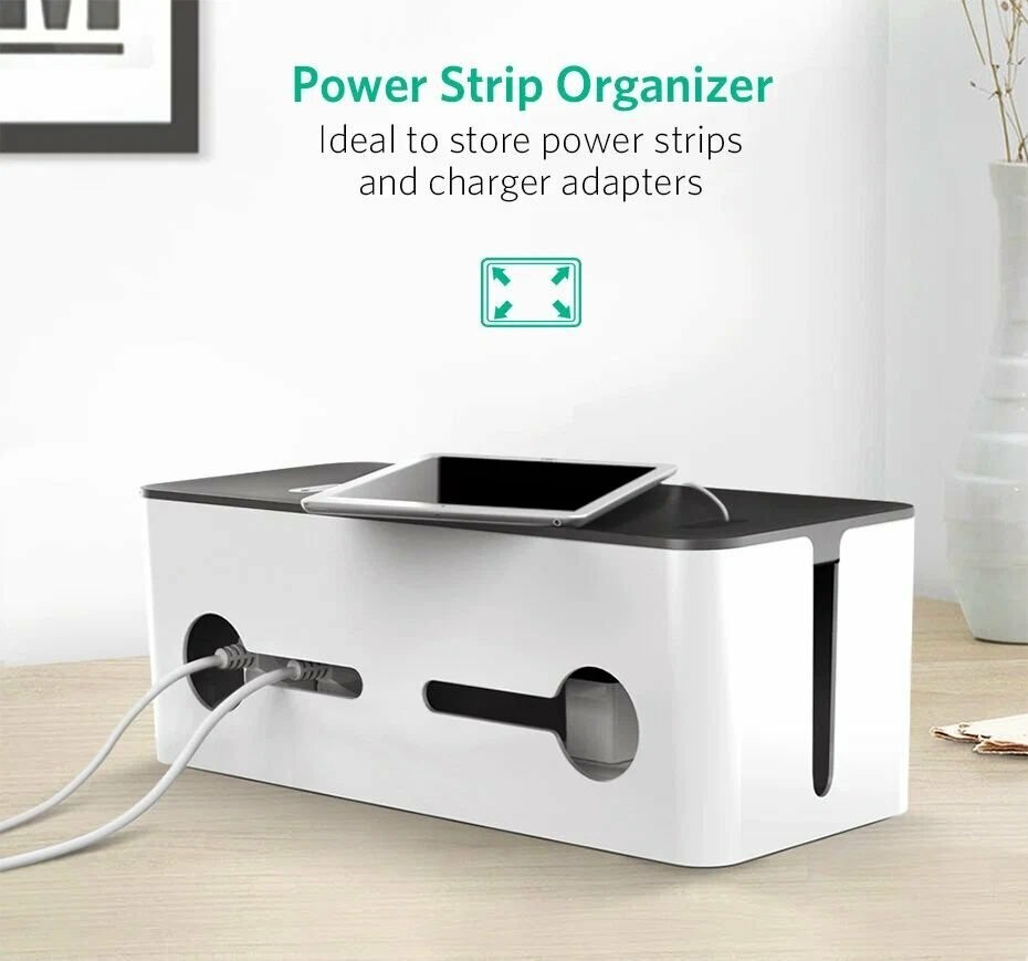 Короб UGreen LP110 (30398) Universal Cable Management Box, размер L, белый, 425 мм — фото 1