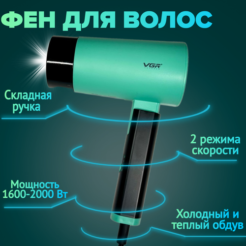 Фен для сушки и укладки волос складной компактный стильный бирюзовый 170000₽