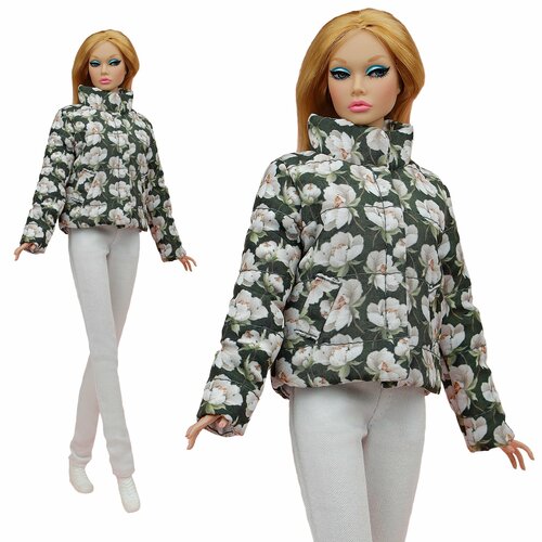 Одежда для кукол барби. Куртка-пуховик цвета Пионы в сумерках для кукол 29 см. типа барби, Fashion royalty(FR2) и подобных размеров тел