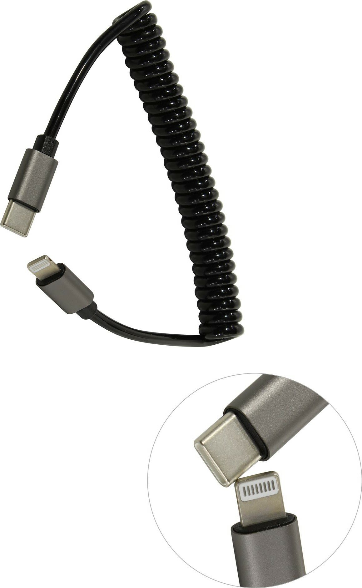 Кабель спиральный USB-C Lightning PD 100Вт KS-is 2м черный