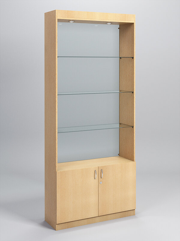 Витрина №300-2 (без дверок, задняя стенка - стекло), Бук Бавария 90 x 30 x 210 см