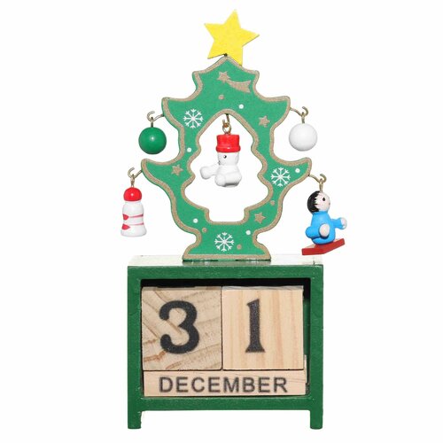 (НГ)Календарь настольный, 14х7 см, с кубиками, МДФ/дерево, зеленый, Ель, Christmas