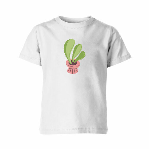 Детская футболка «Кактус в горшке, комнатный цветок, суккулент» (116, белый)