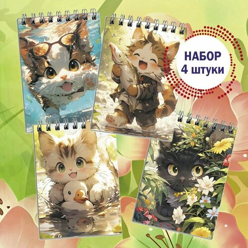 Блокнот Милые котики А6, набор 4 шт. вар.2