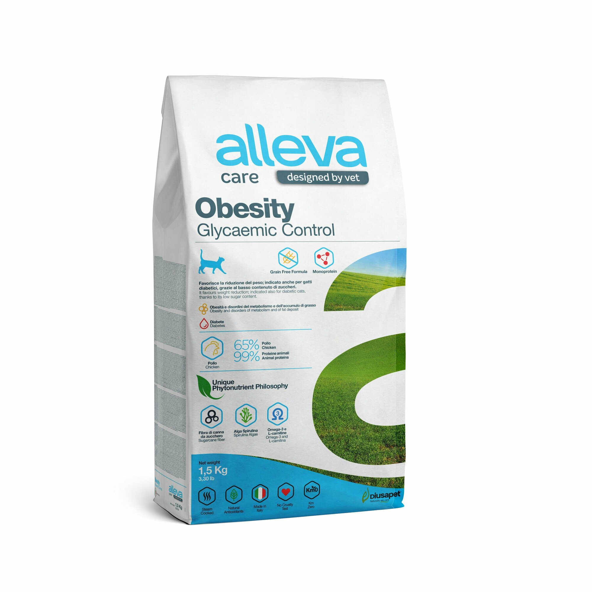 Сухой корм для кошек Alleva Care Obesity Glycemic Control 1,5 кг, для снижения веса, при сахарном диабете