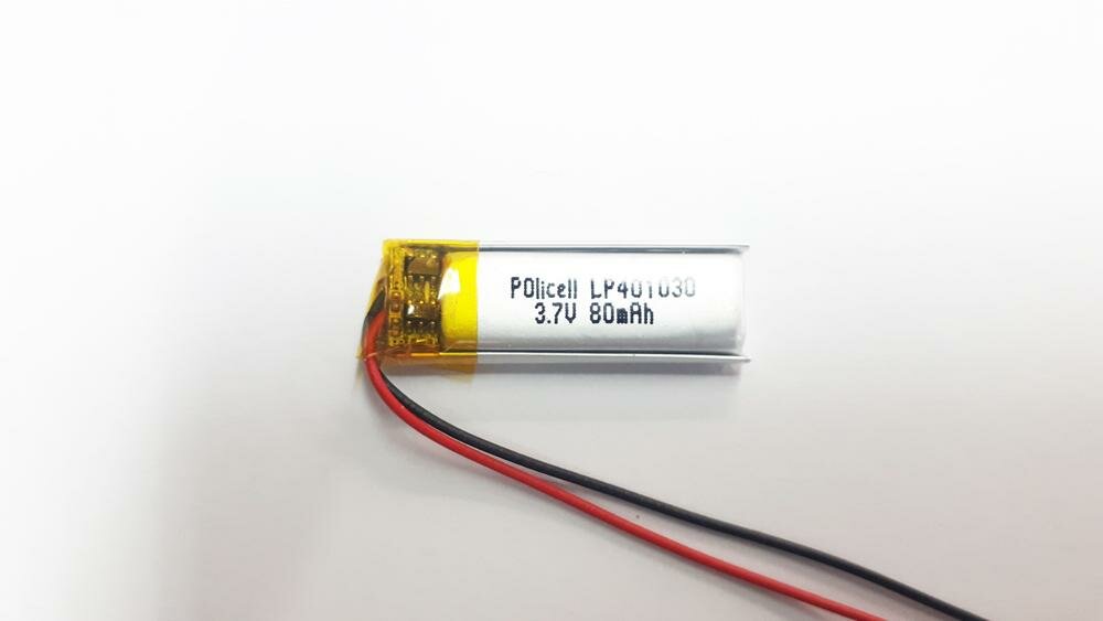 Литий-полимерный аккумулятор Policell Li-Pol 3.7v LP 401030-PCM 80mAh , 1шт.