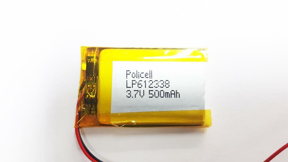 Литий-полимерный аккумулятор Policell Li-Pol 3.7v LP 612338-PCM 500mAh (два провода) , 1шт.