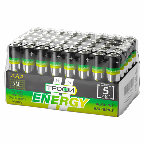 Батарейки Трофи LR03-40 bulk ENERGY Alkaline арт. Б0027812 (40 шт.) батарейки трофи lr6 24 bulk energy power alkaline арт б0035376 24 шт
