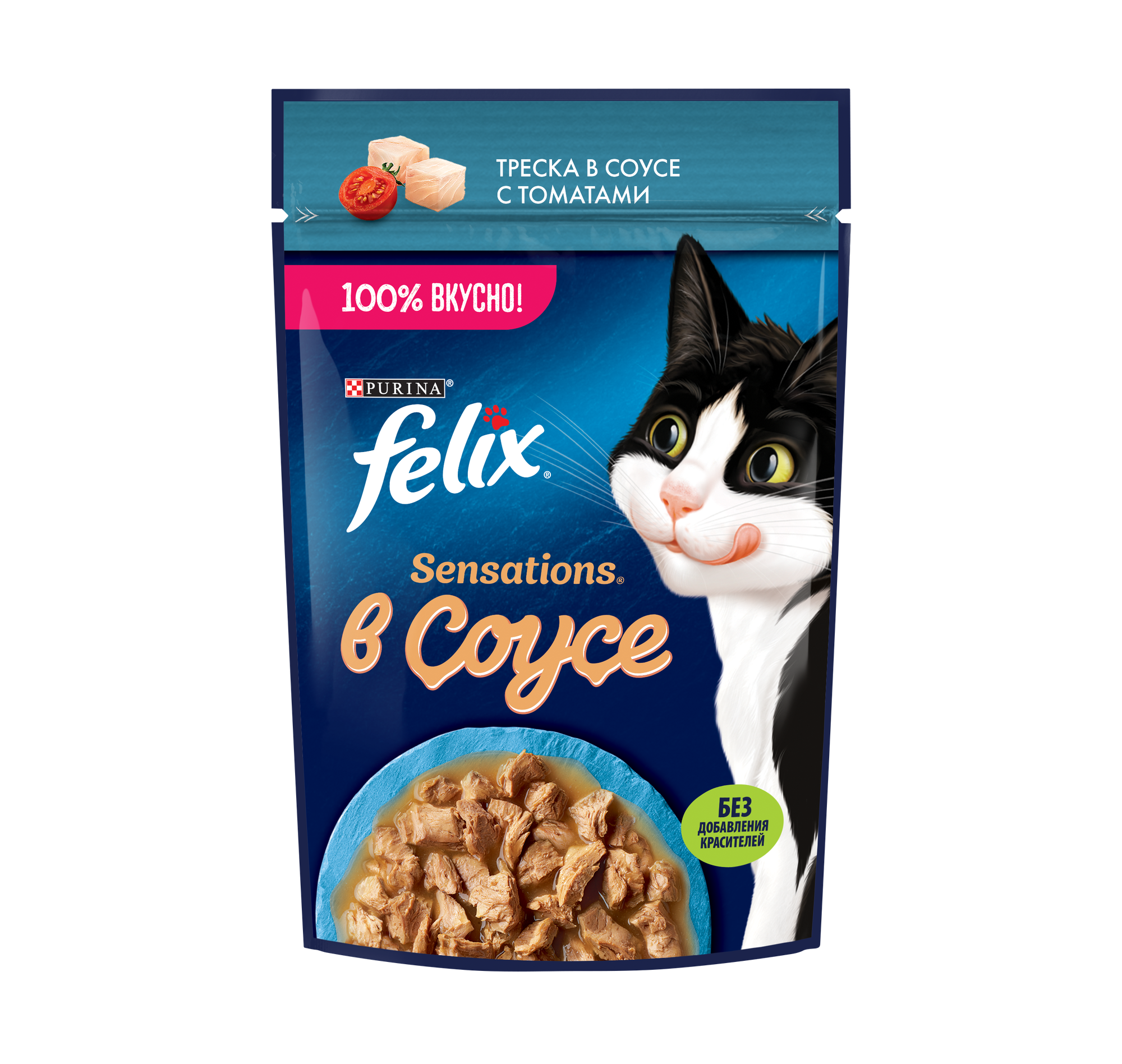 Влажный корм для взрослых кошек Felix Sensations треска в соусе с томатами 75г x 26шт