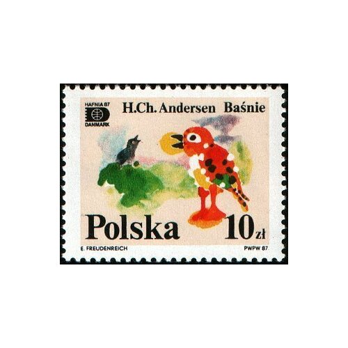 (1987-052) Марка Польша Соловей Международная выставка марок HAFNIA '87, Копенгаген III Θ 1981 011 марка польша жертвоприношение международная выставка марок wipa 81 вена iii θ