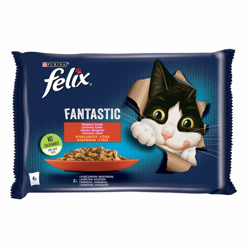 Влажный корм для кошек Felix Аппетитные кусочки: микс вкусов мясо и птица, пауч 85 г*4 шт