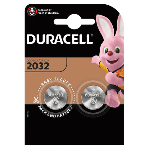 Батарейки DURACELL Lithium, CR2032, литиевые, комплект 2 шт, в блистере