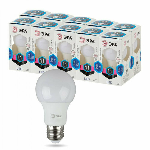Набор светодиодных лампочек ЭРА LED A60-11w-840-E27 4000K груша 11 Вт 10 штук