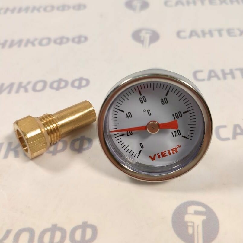 Термометр с гильзой VIEIR 1/4", 40мм, корпус сталь