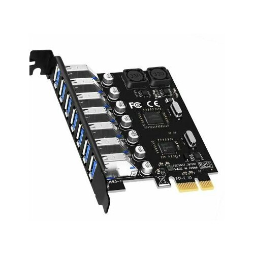 Адаптер плата-карта расширения Pci-e X1 HUB USB 3.0х - 7 портов для настольных компьютеров PCI Express 5 Гбит/с для материнской платы чип NEC + VIA pcie 1x на 4 порта usb 3 0 расширительная карта 4 контактный разъем питания pci express адаптер usb концентратор высокоскоростной 5 гбит с чипсет nec720201