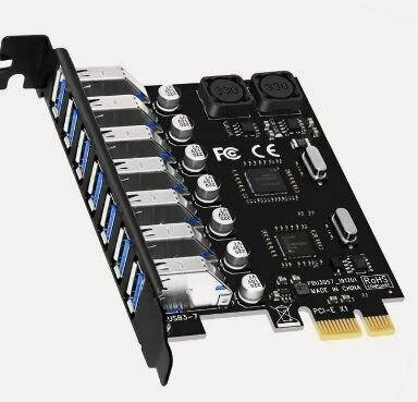 Изображение товара Адаптер плата-карта расширения Pci-e X1 HUB USB 3.0х - 7 портов для настольных компьютеров PCI Express 5 Гбит/с для материнской платы чип NEC + VIA
