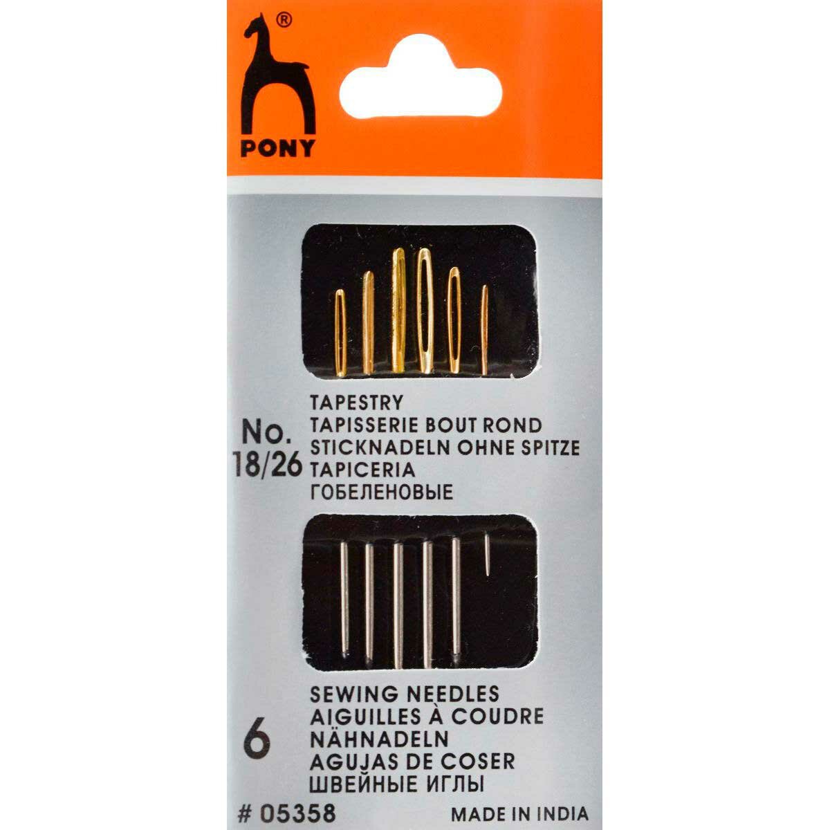 фото 05358 Иглы для гобеленовых и трикотажных тканей № 18-26, 6 шт PONY