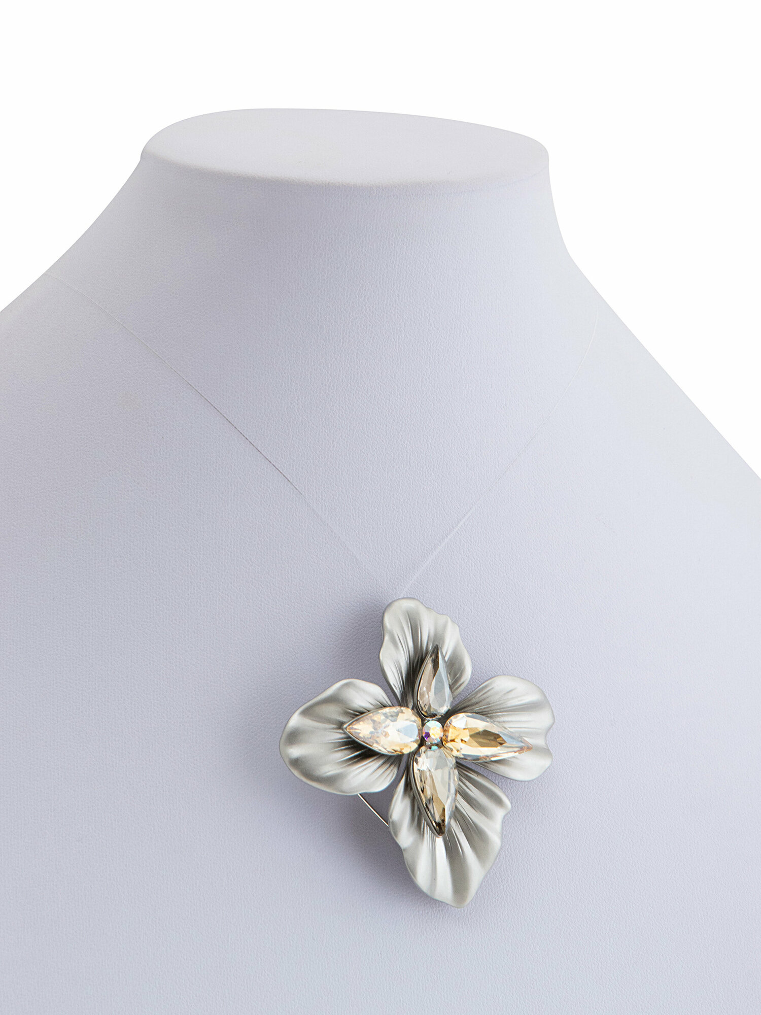 Брошь ЖемАрт, кристалл, серебряный, желтый — фото 1