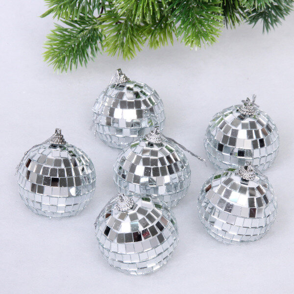 Новогодние шары 6 см (набор 6 шт) «Shining Disco», Серебро