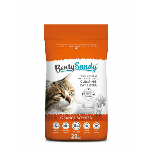BentySandy Orange наполнитель для кошачьего туалета комкующийся, глиняный, с ароматом апельсина - 20 л (17,2 кг)