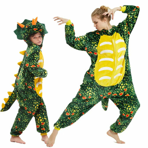 фото Кигуруми динозавр , размер 135-145, зеленый/желтый kigurumi pizhamki