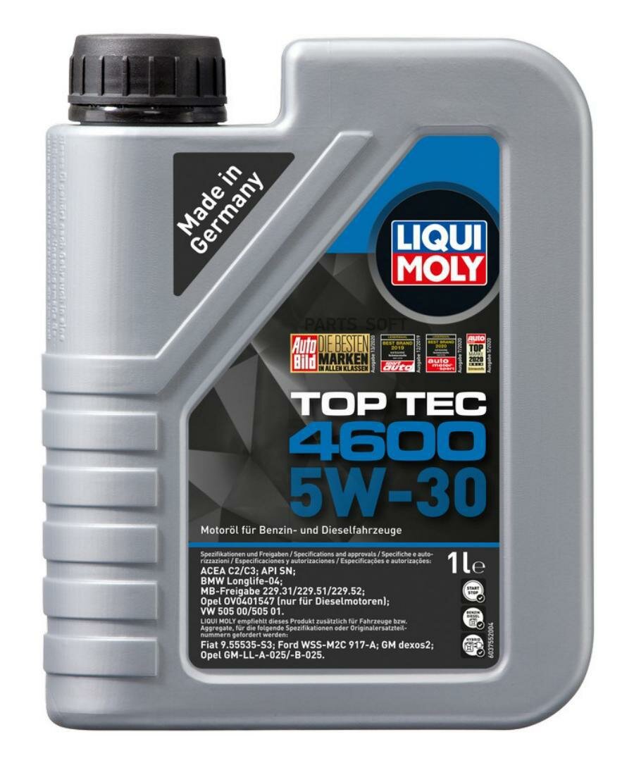 LIQUI MOLY 8032 LiquiMoly 5W30 Top Tec 4600 (1L)_масло моторное! синт.\ API SM/CF ACEA C3: MB-229.51 BMW Longlife-04