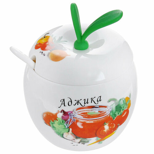Банка для аджики с ложкой, 300 мл белый