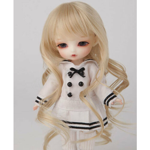 Luts Wig TDW-04-Heat Resistant Fiber (Длинный волнистый парик с челкой: цвет блонд размер 14-16 см для кукол БЖД Латс)