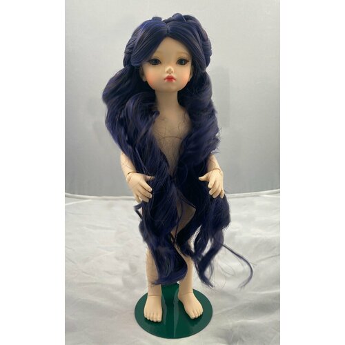 Парик для БЖД кукол DollGa с заплетёнными локонами LR-039_M (синий, размер 6-6,5 дюймов) синий парик с локонами