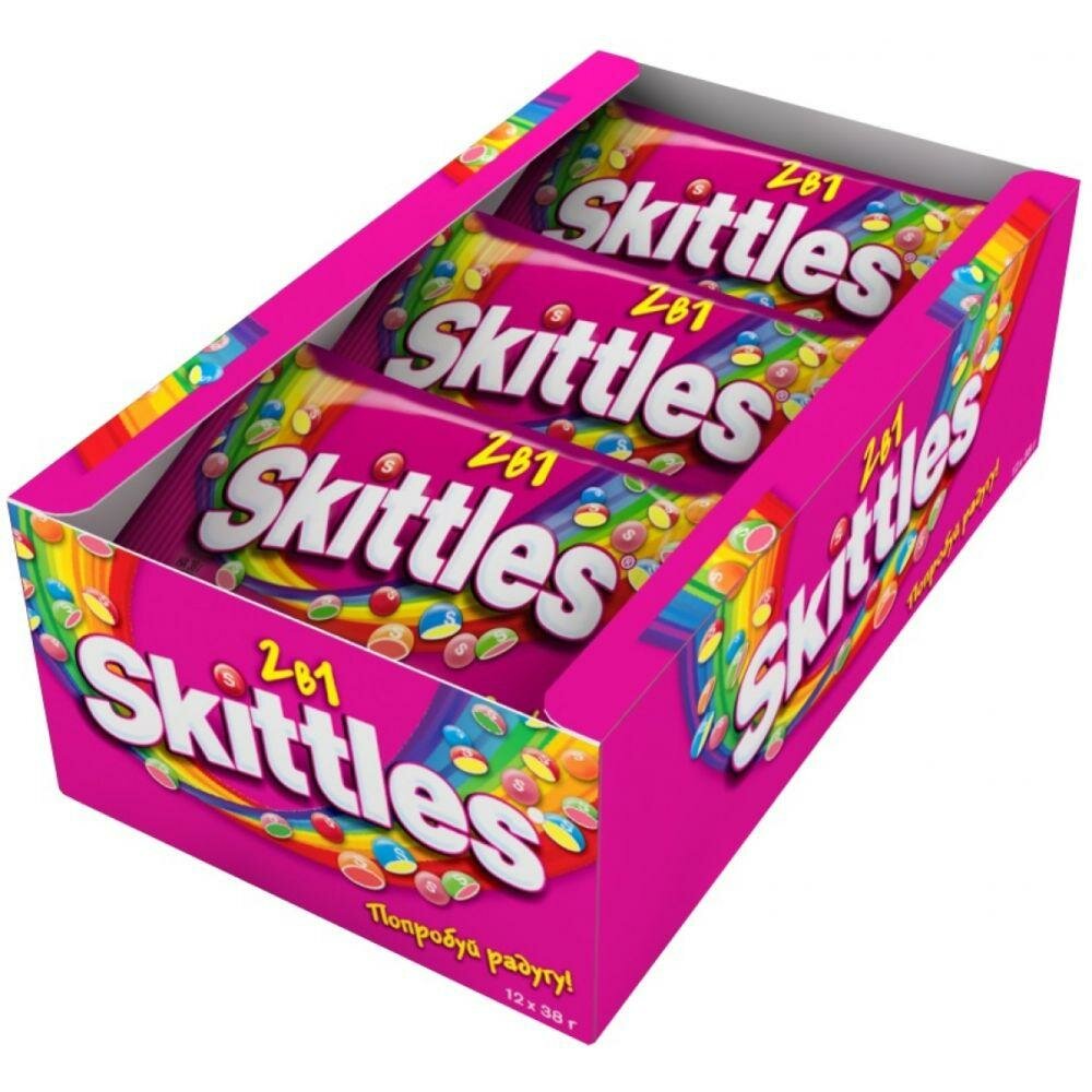 Skittles "2 в 1" драже в сахарной глазури, 12 пачек по 38 гр.