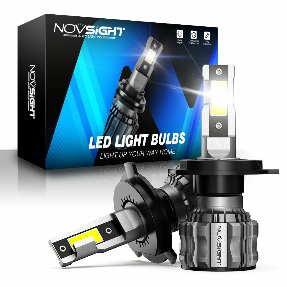 Светодиодная лампа Novsight N72 H4 цоколь P43t 72Вт 2шт 15000Лм 6500К яркий свет LED автомобильная