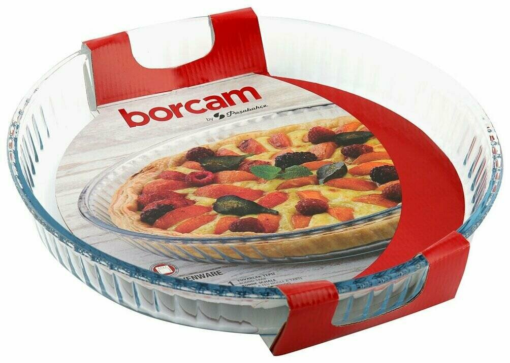 фото Круглая форма для запекания 2,95 литра прозрачная Borcam 59014 жаропрочная стеклянная форма для СВЧ 32x4,5 см