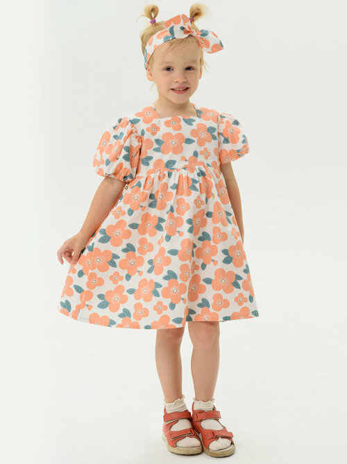 Платье Мирмишелька, комплект, размер 116/122, оранжевый, белый