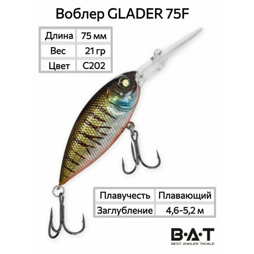 Воблер BAT Glader 75F BT062 (75мм; 21гр; 4,6-5,2м) Цвет: C202