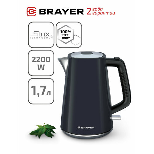 Чайник электрический 17 л BRAYER BR1073 2200 W пластик цвет черный 3290₽